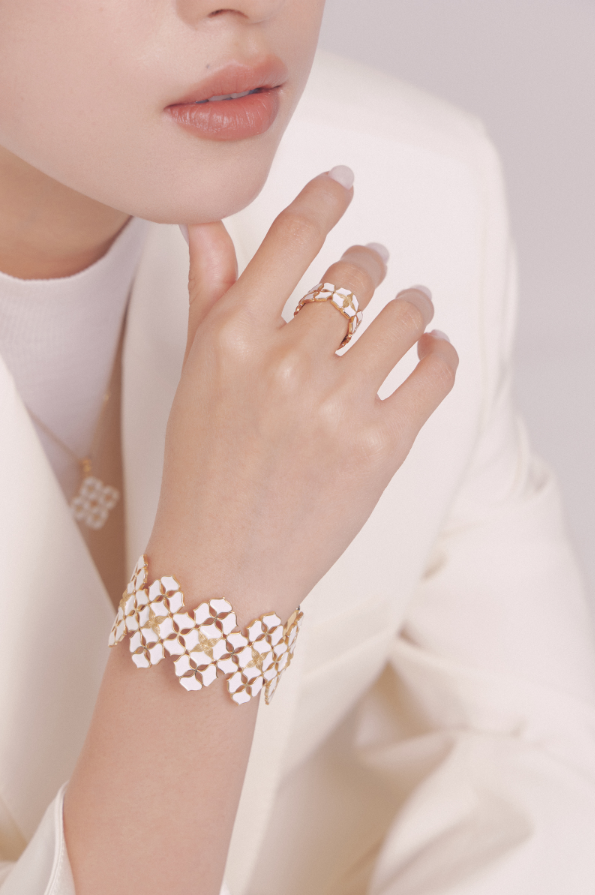 White Porcelain Persimmon Calyx Medium Cuff Bracelet