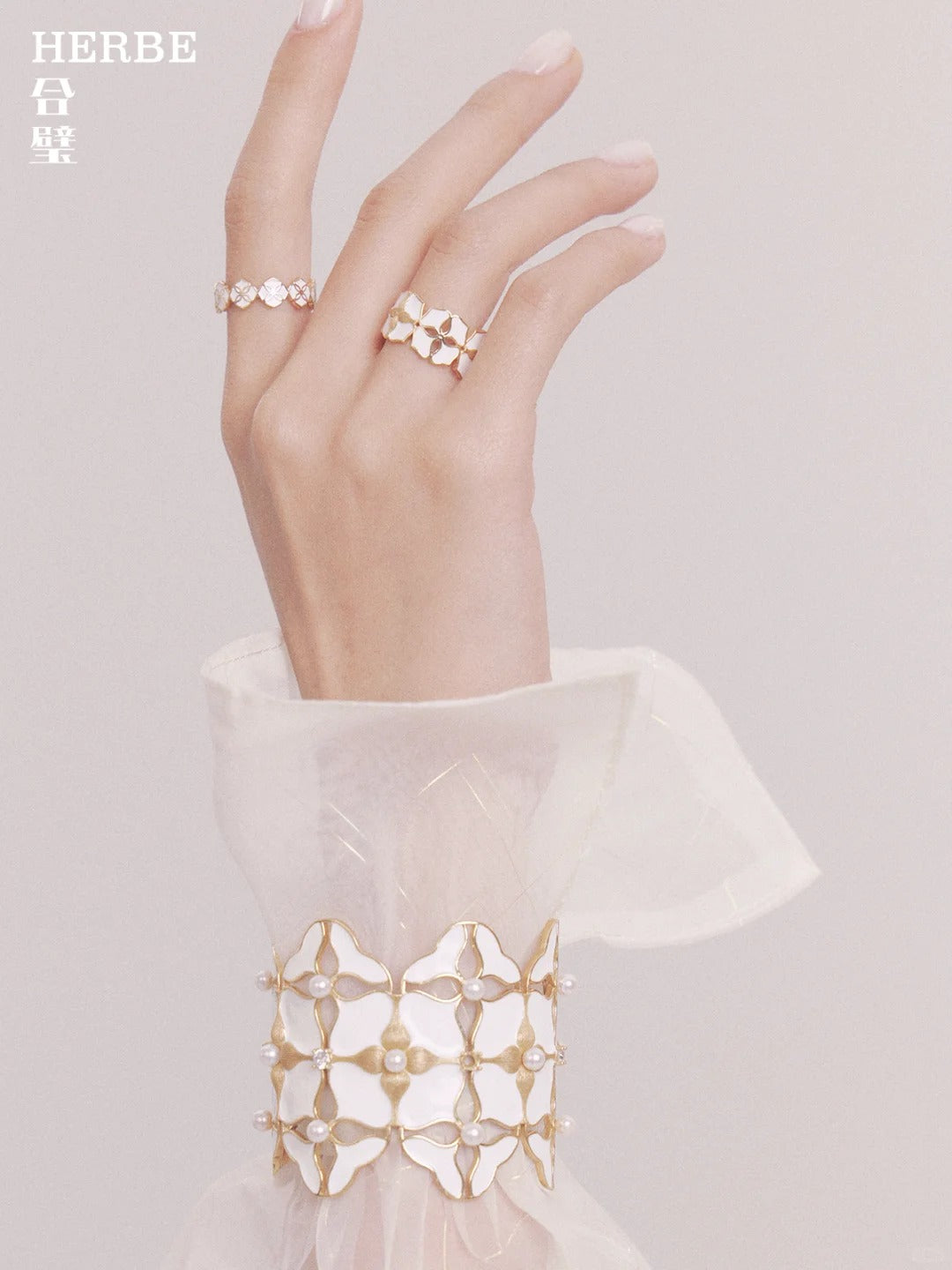 White Porcelain Persimmon Calyx Wide Cuff Bracelet