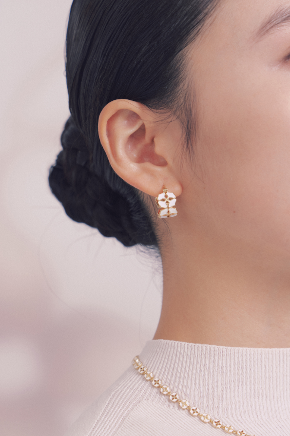 White Porcelain Persimmon Calyx Wide Drop Earrings