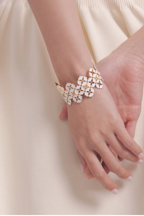 White Porcelain Persimmon Calyx Medium Cuff Bracelet