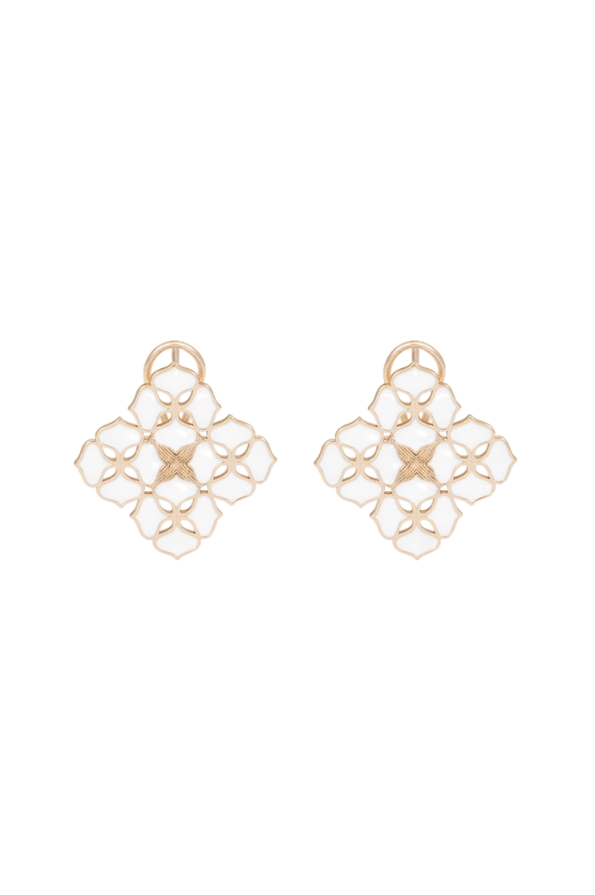 White Porcelain Persimmon Calyx Floral Earrings