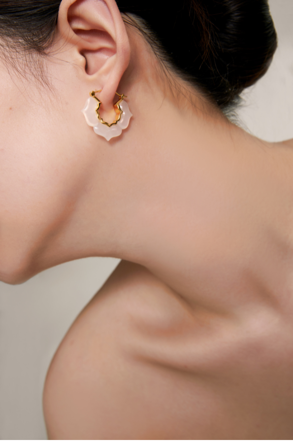 Milky Jade JELLY PATTERN Earrings (Silver / Gold)