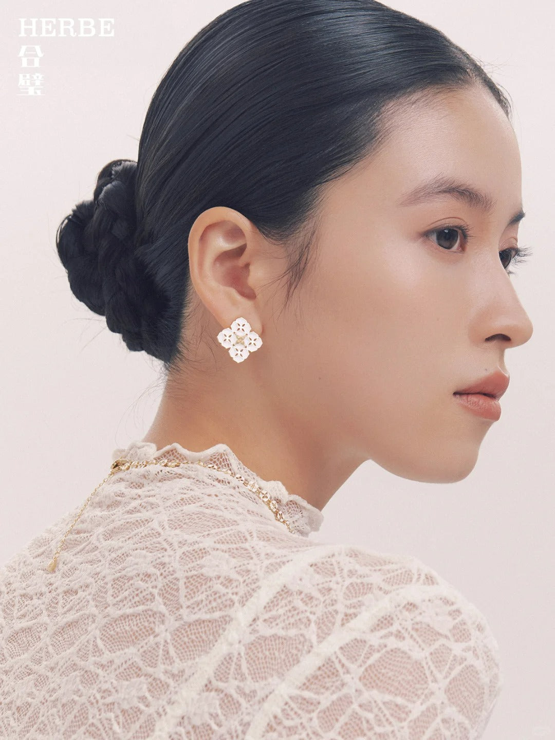 White Porcelain Persimmon Calyx Floral Earrings