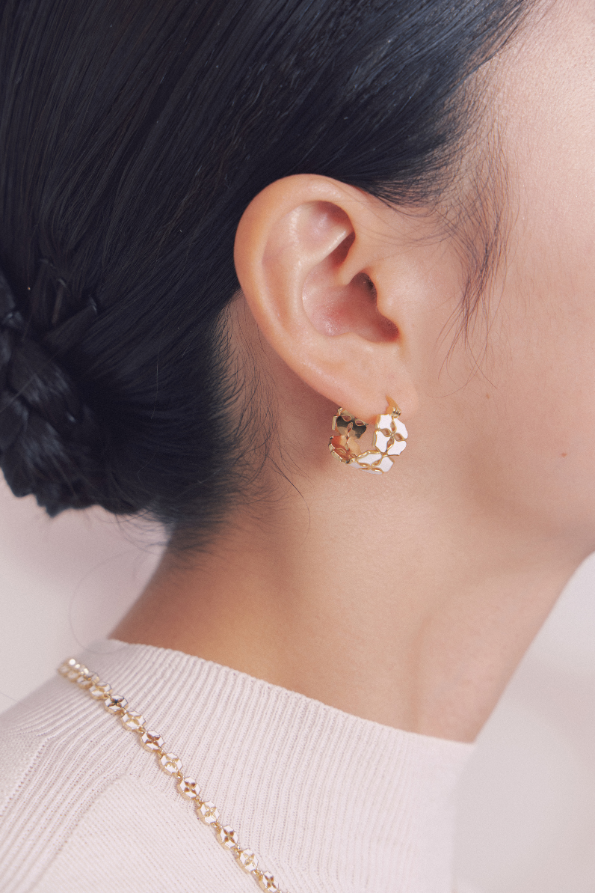 White Porcelain Persimmon Calyx Wide Drop Earrings