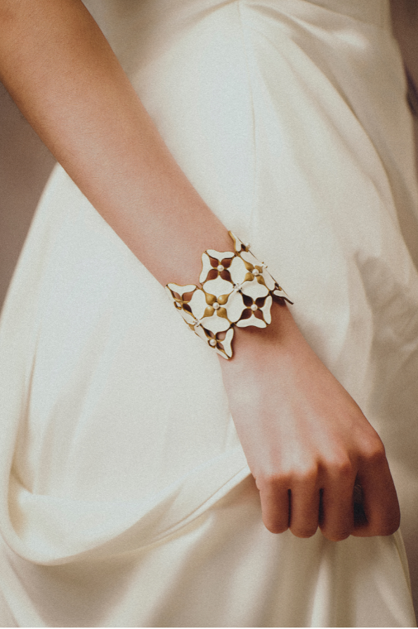 White Porcelain Persimmon Calyx Wide Cuff Bracelet