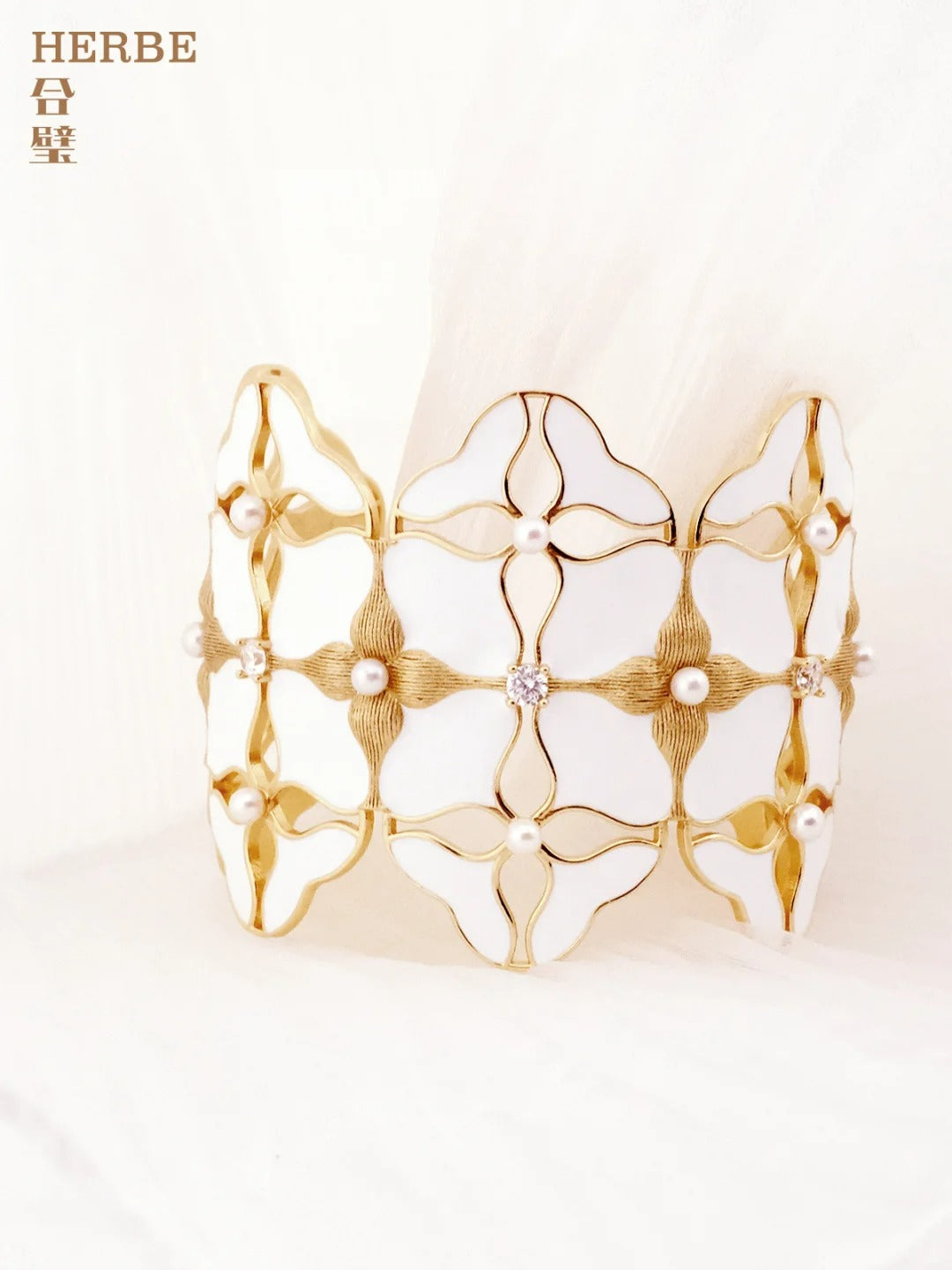 White Porcelain Persimmon Calyx Wide Cuff Bracelet
