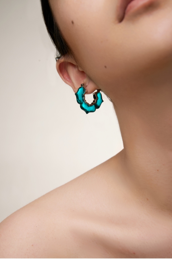 Teal Jade JELLY PATTERN Earrings (Silver / Gold)
