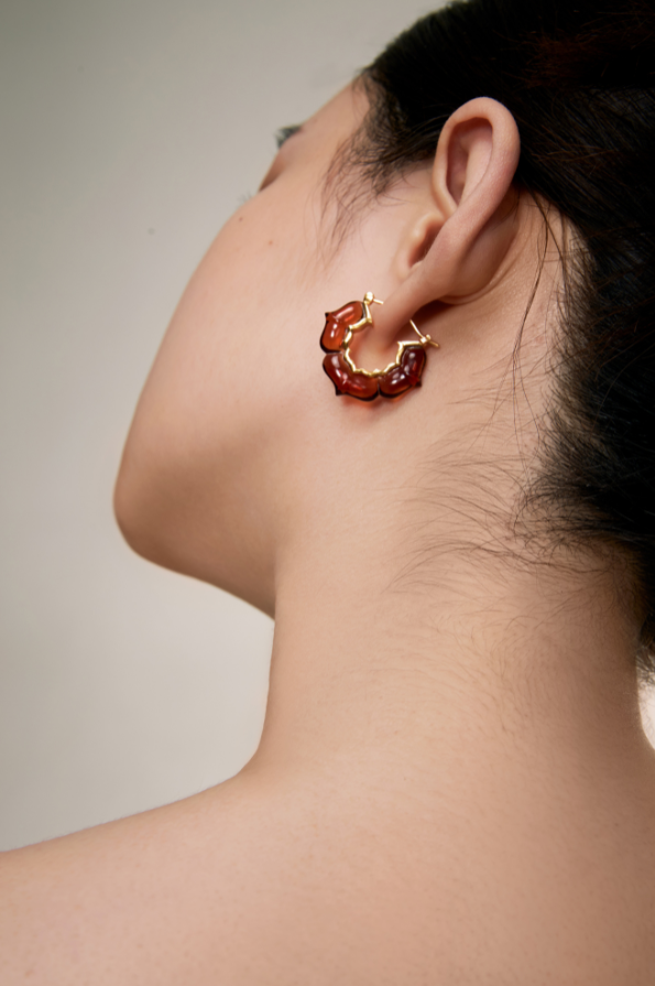 Amber JELLY PATTERN Earrings (Silver / Gold)