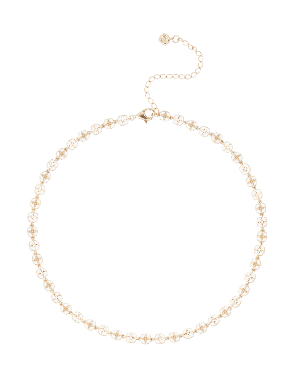 White Porcelain Persimmon Calyx Beaded Necklace