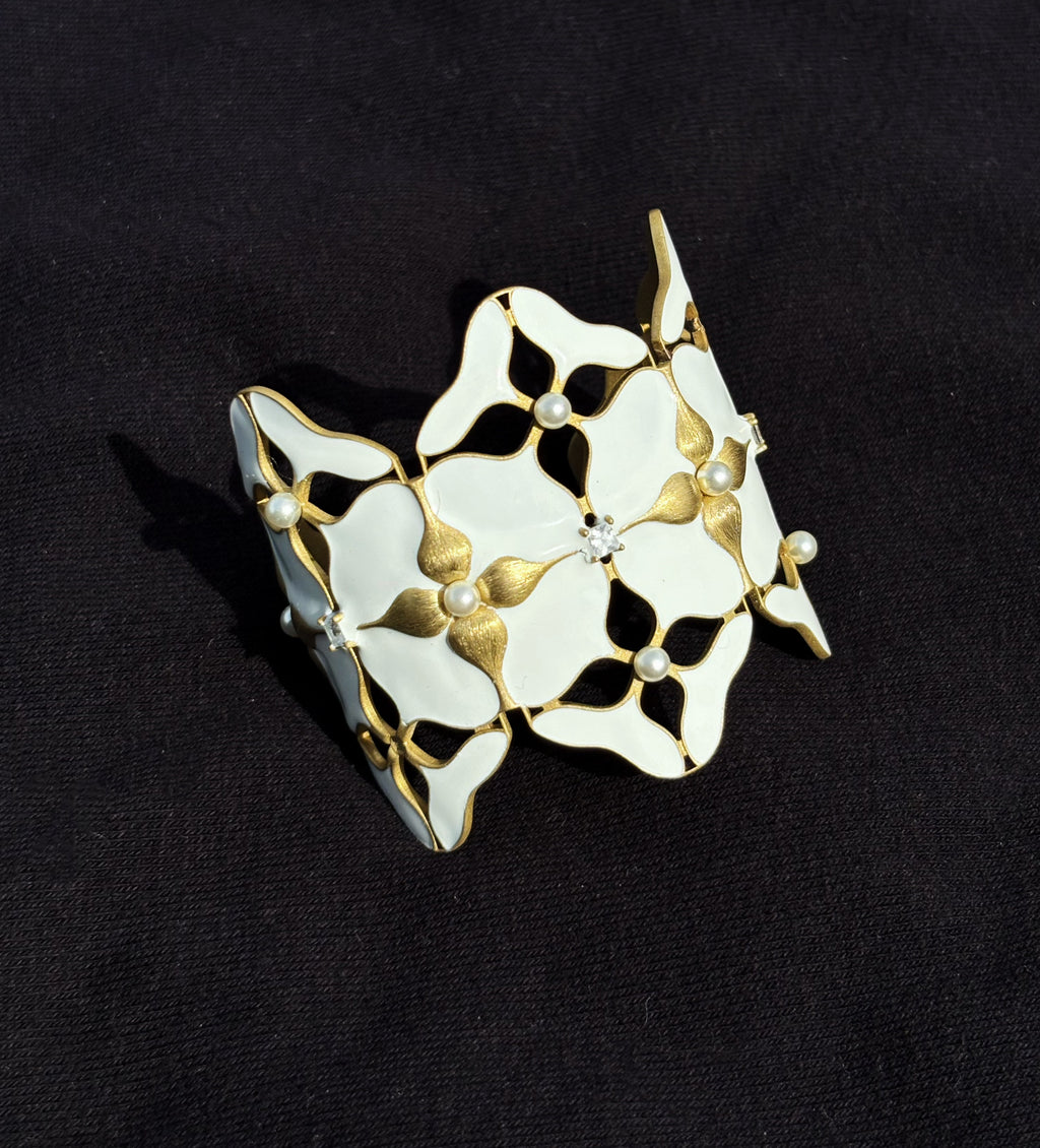 White Porcelain Persimmon Calyx Wide Cuff Bracelet