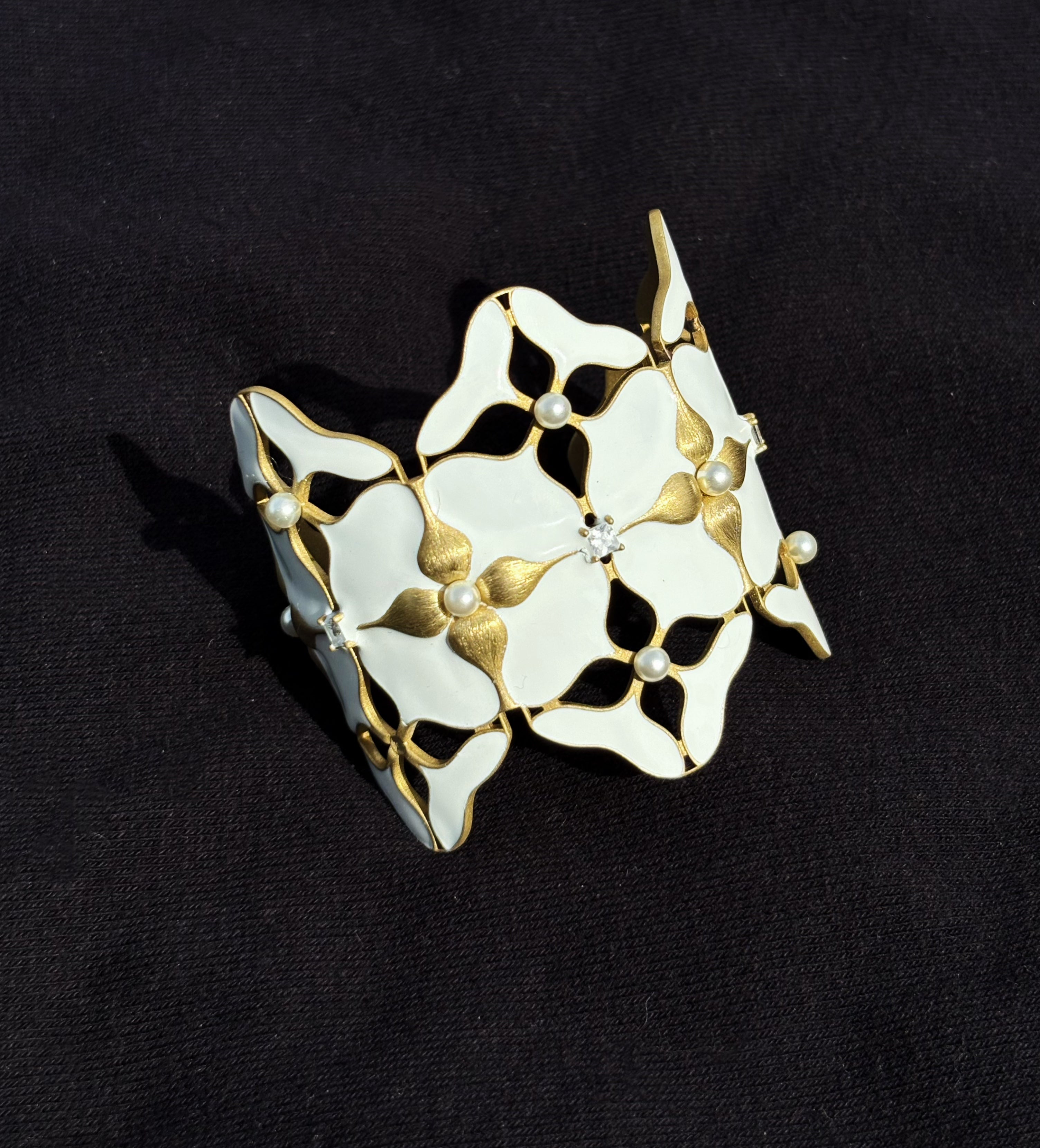 White Porcelain Persimmon Calyx Wide Cuff Bracelet